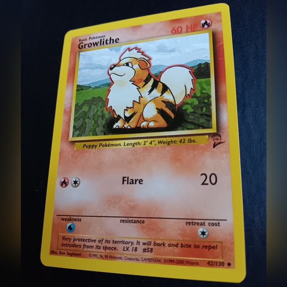 Growlithe Pokemon Card - Base Set 2 - NO. 42/130 Uncommon Non-Holo - Picture 6 of 9